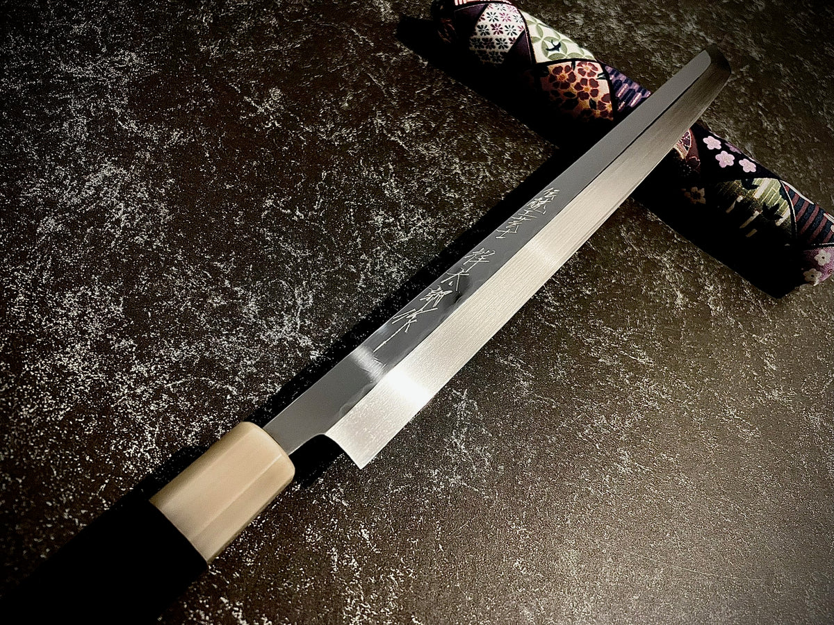 Genkai Masakuni / Shotaro Nomura Collaboration Art Work, 330mm Sakimaru Takohiki, Mizu-Honyaki, White #2 (Shirogami #2) Steel