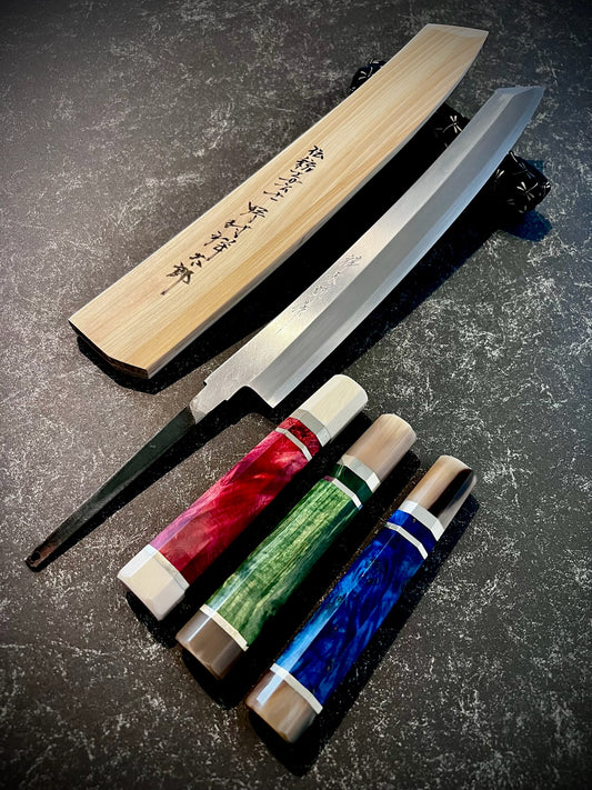 【Made to Order】Shotaro Nomura Curved Kiritsuke Yanagiba - Silver #3 (Gingami #3 / Ginsan) Kasumi Finish with Signed Saya