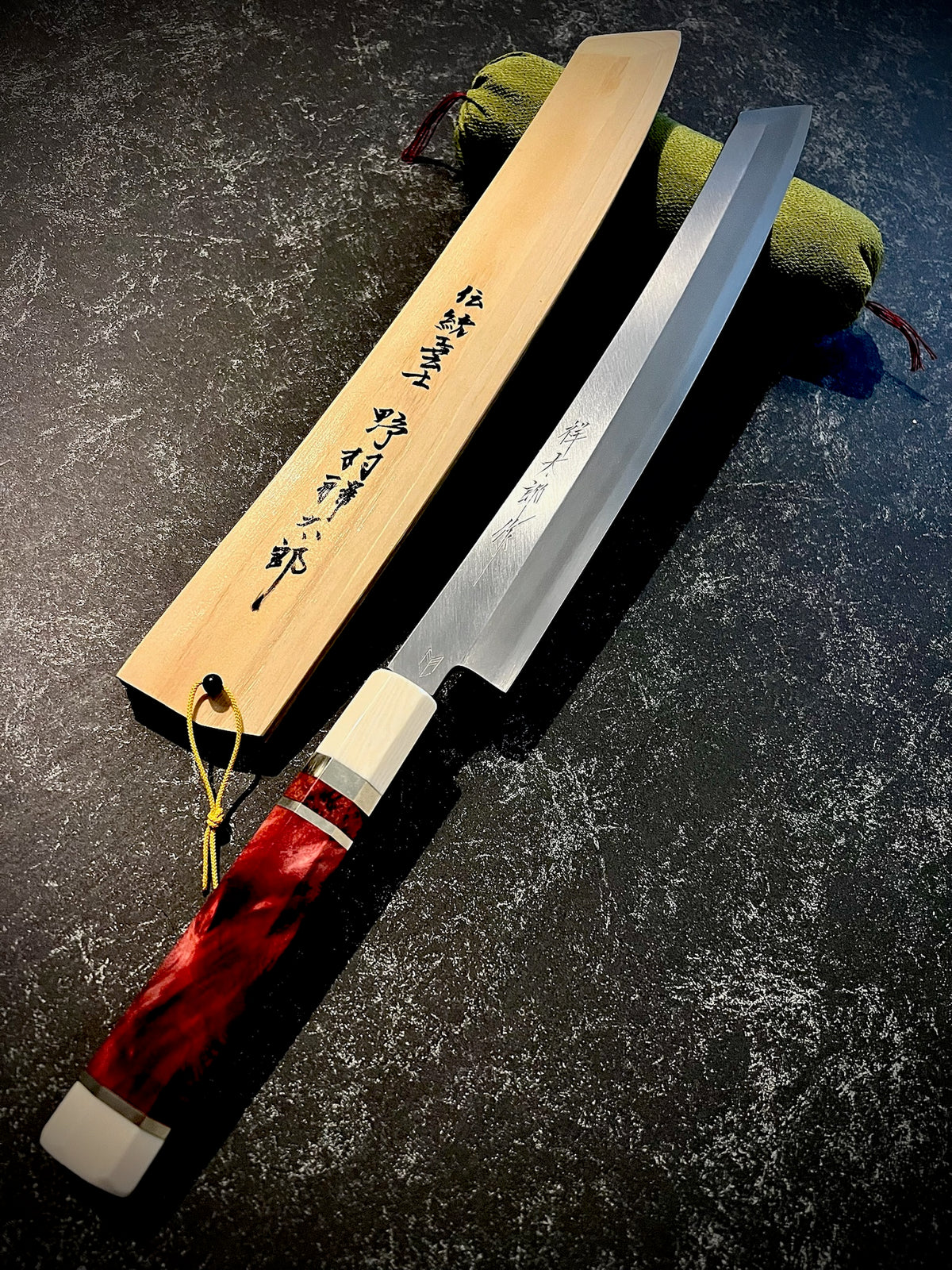 【Made to Order】Shotaro Nomura Curved Kiritsuke Yanagiba - Silver #3 (Gingami #3 / Ginsan) Kasumi Finish with Signed Saya