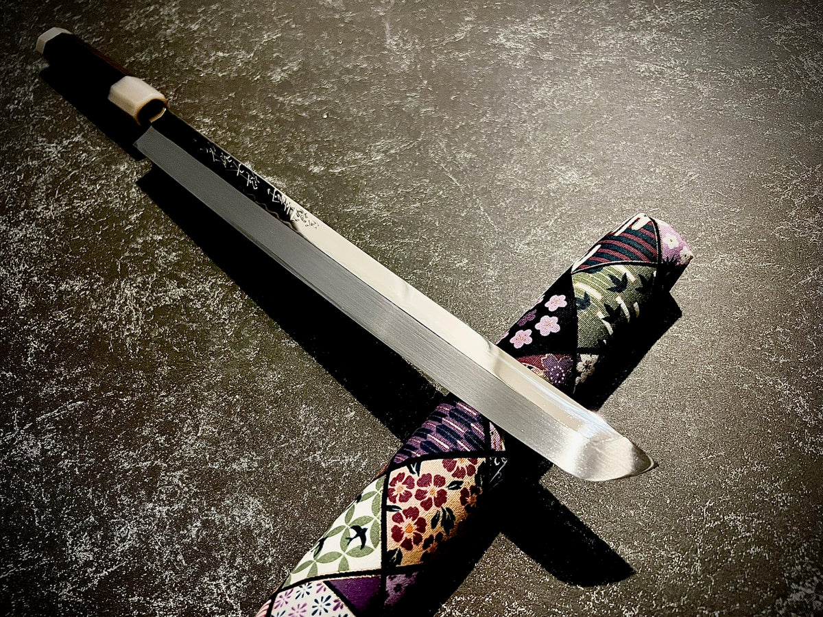 Genkai Masakuni / Shotaro Nomura Collaboration Art Work, 330mm Sakimaru Takohiki, Mizu-Honyaki, White #2 (Shirogami #2) Steel