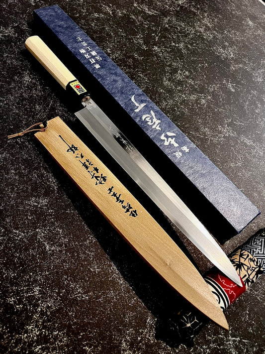 【Made to Order】Shotaro Nomura Yanagiba - White #2 (Shirogami #2) Kasumi Finish with Signed Saya