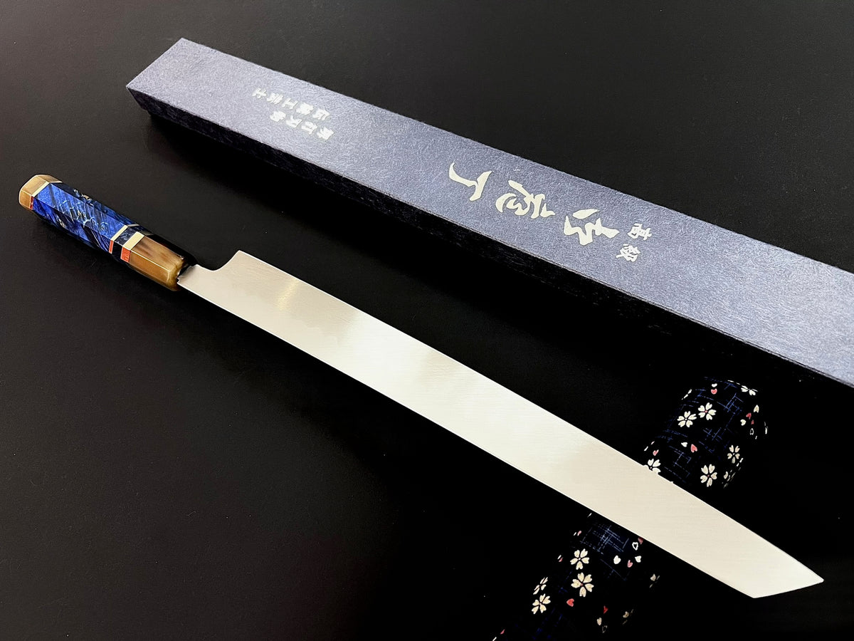 Genkai Masakuni / Shotaro Nomura Collaboration Art Work, 330mm Kiritsuke Yanagiba, Mizu-Honyaki, White #2 (Shirogami #2) Steel